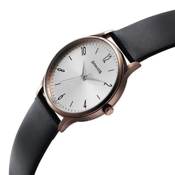 Sonata Aspire Quartz Analog Silver Dial Leather Strap Watch for Men 77105ql03w - KRISHNA WATCH COMPANY