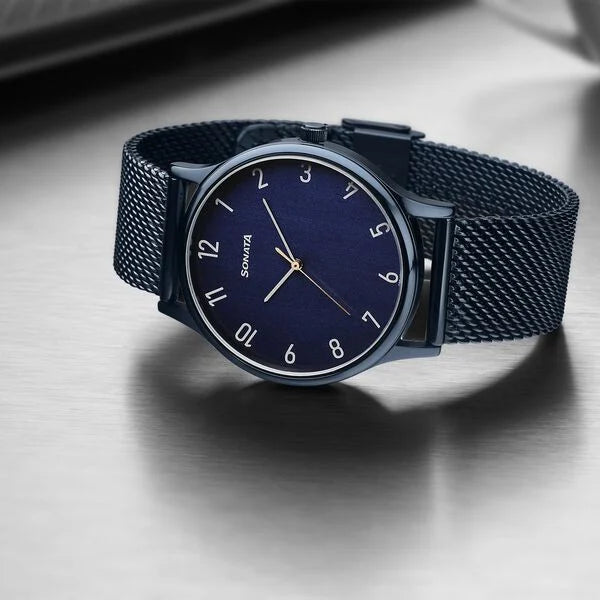 Sonata Blues Quartz Analog Watch for Men 77105qm01