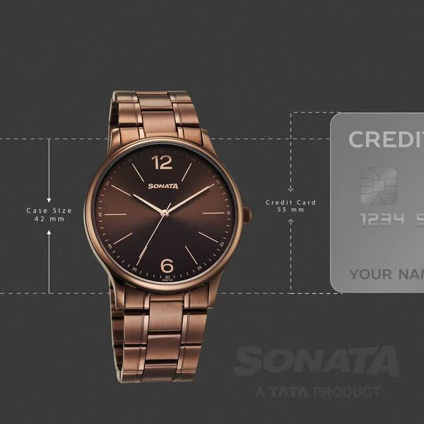 Sonata Aspire Quartz Analog Brown Dial Stainless Steel Strap Watch For Men 77105qm06w