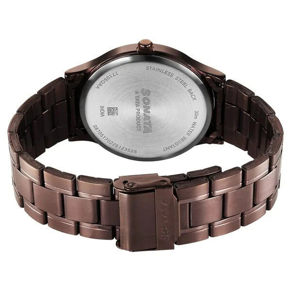 Sonata Aspire Quartz Analog Brown Dial Stainless Steel Strap Watch For Men 77105qm06w