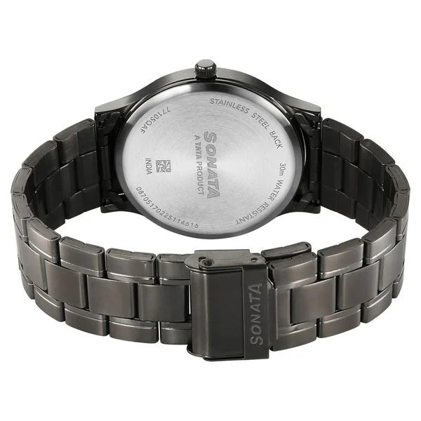 Sonata Aspire Quartz Analog Grey Dial Stainless Steel Strap Watch For Men 77105qm07w