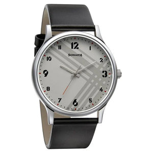 Sonata Smart Plaid Quartz Analog Watch for Men - 77105SL01W - KRISHNA WATCH COMPANY
