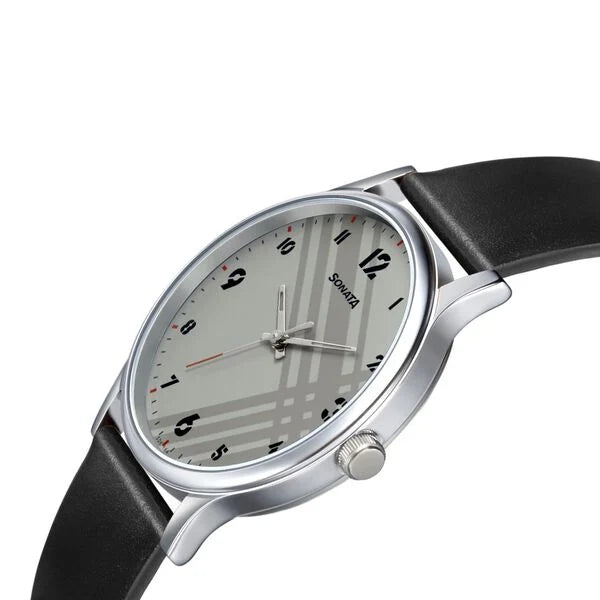 Sonata Smart Plaid Quartz Analog Watch for Men - 77105SL01W