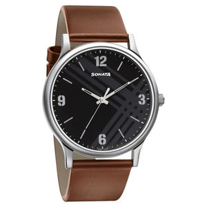 Sonata Smart Plaid Quartz Analog Watch for Men - 77105SL02W - KRISHNA WATCH COMPANY