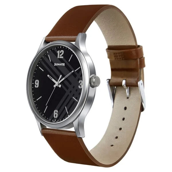 Sonata Smart Plaid Quartz Analog Watch for Men - 77105SL02W - KRISHNA WATCH COMPANY