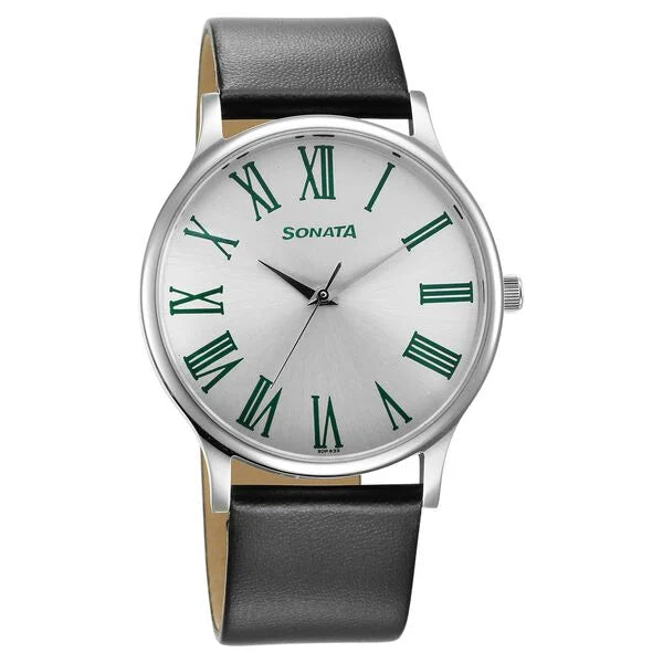 Sonata Aspire Quartz Analog Silver Dial Leather Strap Watch for Men 77105sl12w - KRISHNA WATCH COMPANY