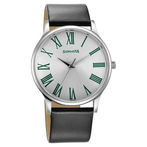 Sonata Aspire Quartz Analog Silver Dial Leather Strap Watch for Men 77105sl12w - KRISHNA WATCH COMPANY