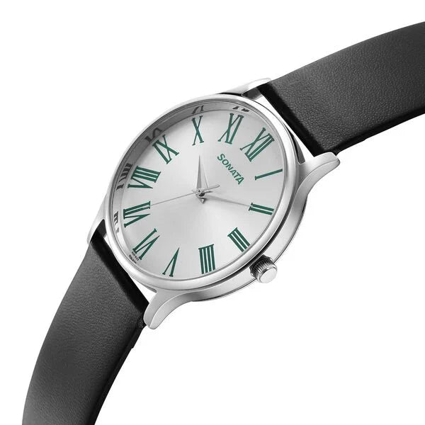 Sonata Aspire Quartz Analog Silver Dial Leather Strap Watch for Men 77105sl12w - KRISHNA WATCH COMPANY