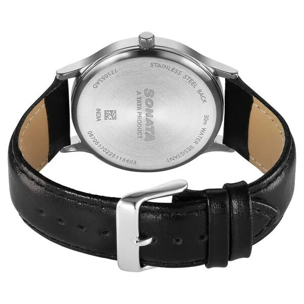 Sonata Aspire Quartz Analog with Date Green Dial Leather Strap Watch For Men 77105sl23w