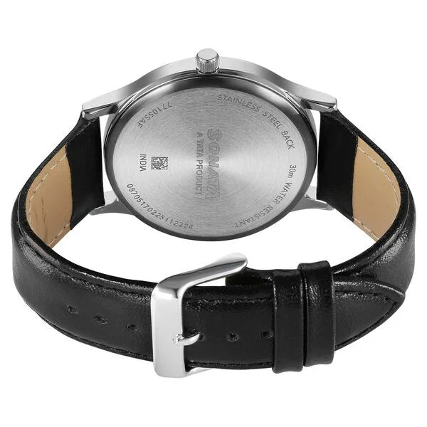 Sonata Aspire Quartz Analog Silver Dial Leather Strap Watch For Men 77105sl25w