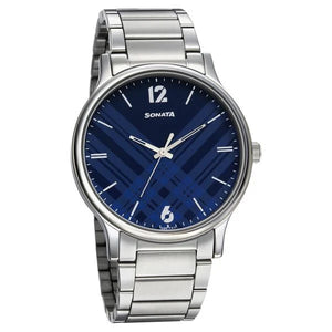 Sonata Smart Plaid Quartz Analog Watch for Men - 77105SM01W - KRISHNA WATCH COMPANY