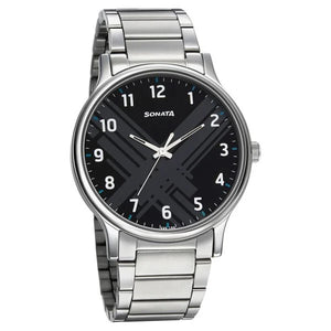 Sonata Smart Plaid Quartz Analog Watch for Men - 77105SM02W - KRISHNA WATCH COMPANY