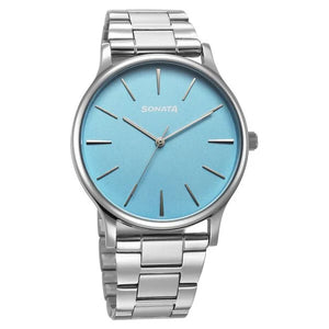 Sonata Aspire Quartz Analog Blue Dial Watch For Men - 77105SM18W - KRISHNA WATCH COMPANY