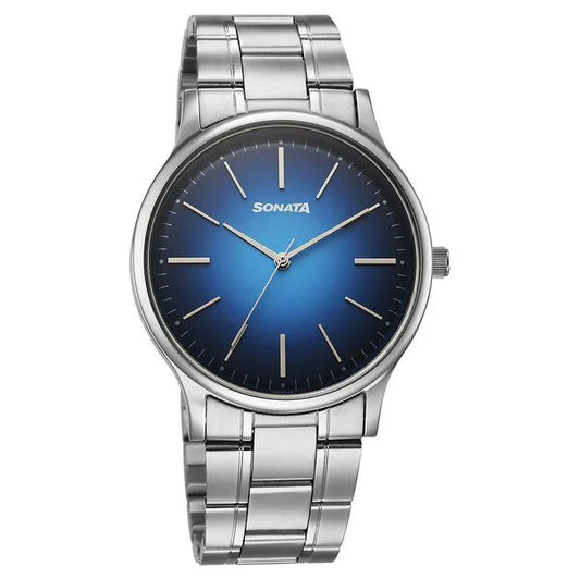 Sonata Aspire Quartz Analog Blue Dial Stainless Steel Strap Watch For Men 77105sm23w