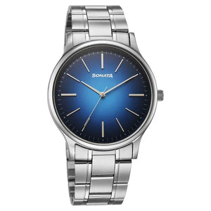 Sonata Aspire Quartz Analog Blue Dial Watch For Men - 77105SM23W - KRISHNA WATCH COMPANY