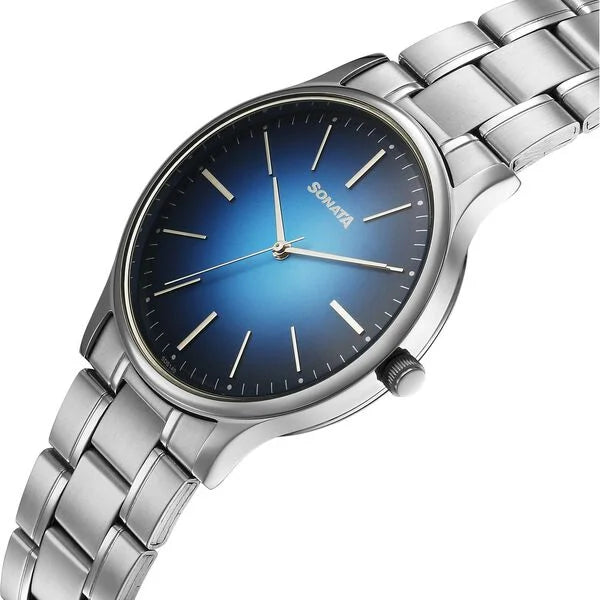 Sonata Aspire Quartz Analog Blue Dial Stainless Steel Strap Watch For Men 77105sm23w