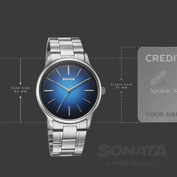 Sonata Aspire Quartz Analog Blue Dial Stainless Steel Strap Watch For Men 77105sm23w