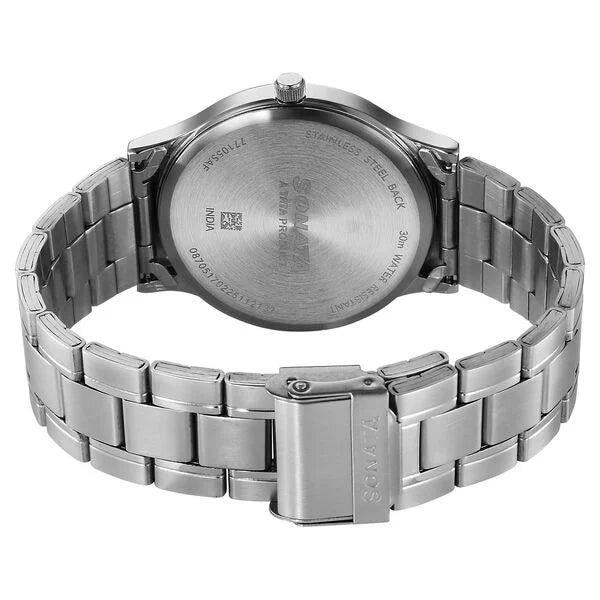 Sonata Aspire Quartz Analog Blue Dial Stainless Steel Strap Watch For Men 77105sm23w