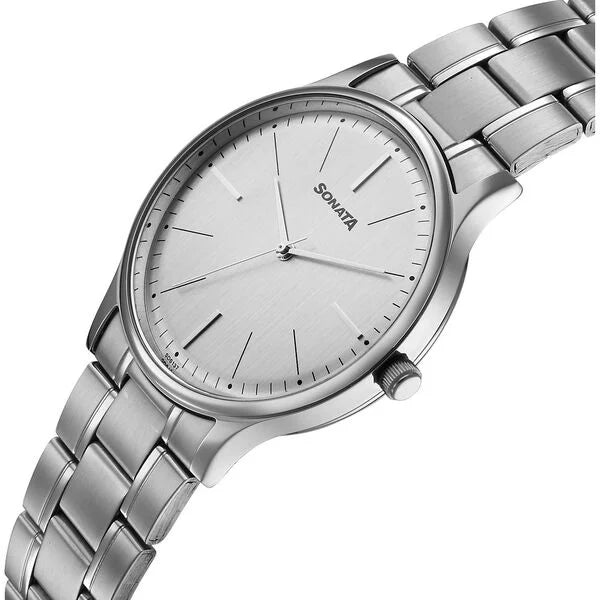 Sonata Aspire Quartz Analog Grey Dial Stainless Steel Strap Watch For Men 77105sm26w