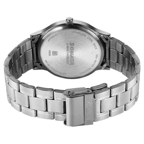 Sonata Aspire Quartz Analog Grey Dial Stainless Steel Strap Watch For Men 77105sm26w