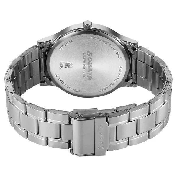 Sonata Aspire Quartz Analog with Date Blue Dial Stainless Steel Strap Watch For Men 77105sm27w