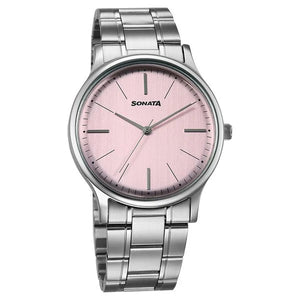 Sonata Aspire Quartz Analog Pink Dial Watch For Men - 77105SM28W - KRISHNA WATCH COMPANY
