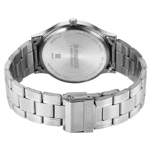Sonata Aspire Quartz Analog Pink Dial Stainless Steel Strap Watch For Men 77105sm28w