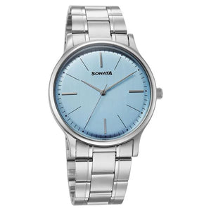 Sonata Aspire Quartz Analog Blue Dial Stainless Steel Strap Watch For Men - 77105SM29W - KRISHNA WATCH COMPANY