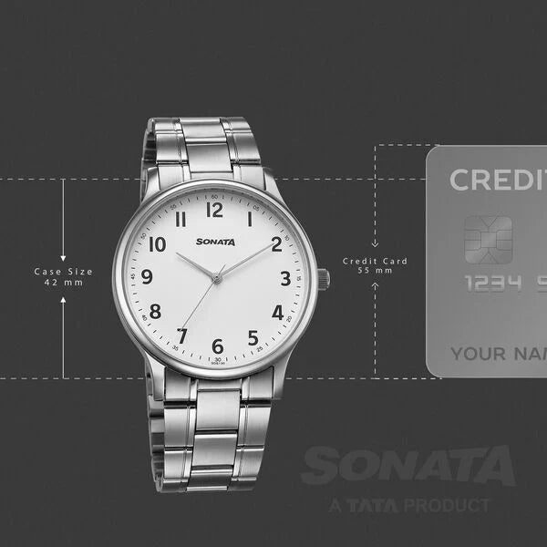 Sonata Aspire Quartz Analog White Dial Stainless Steel Strap Watch For Men 77105sm30w