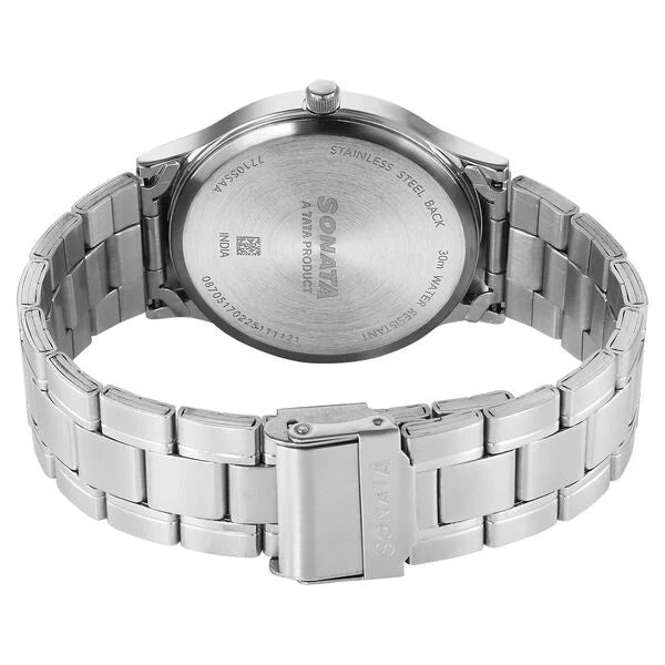 Sonata Aspire Quartz Analog White Dial Stainless Steel Strap Watch For Men 77105sm30w