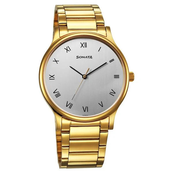 Sonata Quartz Analog Silver Dial Watch for Men - 77105YM02 - KRISHNA WATCH COMPANY