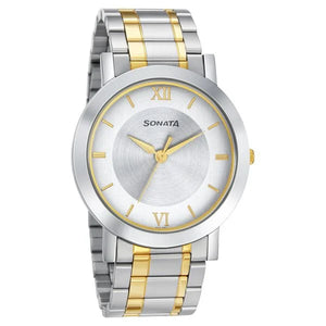 Sonata Quartz Analog with Date Silver Dial Stainless Steel Strap Watch for Men 77108BM02W - KRISHNA WATCH COMPANY
