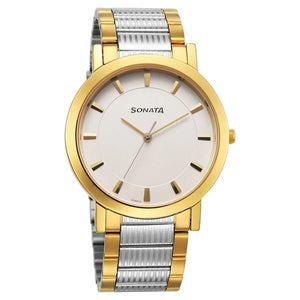 Sonata Utsav Quartz Analog White Dial Stainless Steel Strap Watch for Men 77108bm05 - KRISHNA WATCH COMPANY