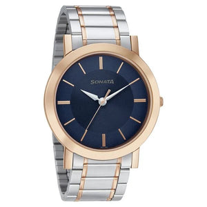 Sonata Quartz Analog Blue Dial Stainless Steel Strap Watch for Men -77108KM02W - KRISHNA WATCH COMPANY