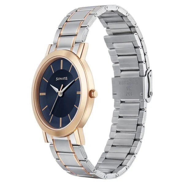 Sonata Quartz Analog Blue Dial Stainless Steel Strap Watch for Men -77108KM02W - KRISHNA WATCH COMPANY
