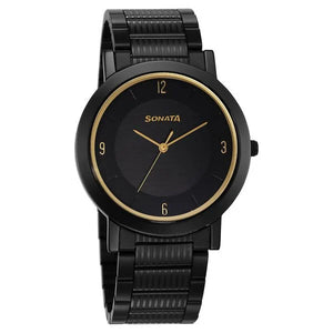 Sonata Utsav Quartz Analog Black Dial Stainless Steel Strap Watch for Men 77108nm02 - KRISHNA WATCH COMPANY