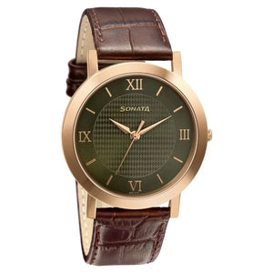 Sonata Quartz Analog Green Dial Leather Strap Watch for Men nr77108wl01w / 77108wl01w - KRISHNA WATCH COMPANY