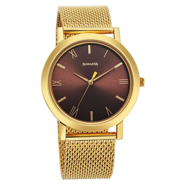Sonata Utsav Quartz Analog Brown Dial Watch for Men NS77108YM08 - KRISHNA WATCH COMPANY