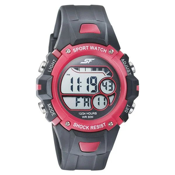 SF Digital Dial Black PU Strap Watch for Men 77111pp01