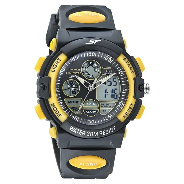 SF Quartz Analog Digital Black Dial PU Strap Watch for Men 77116pp01w