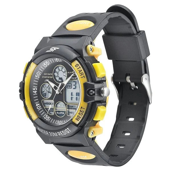 SF Quartz Analog Digital Black Dial PU Strap Watch for Men 77116pp01w