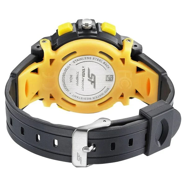 SF Quartz Analog Digital Black Dial PU Strap Watch for Men 77116pp01w