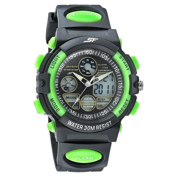 SF Quartz Analog Digital Black Dial PU Strap Watch for Men 77116pp02w