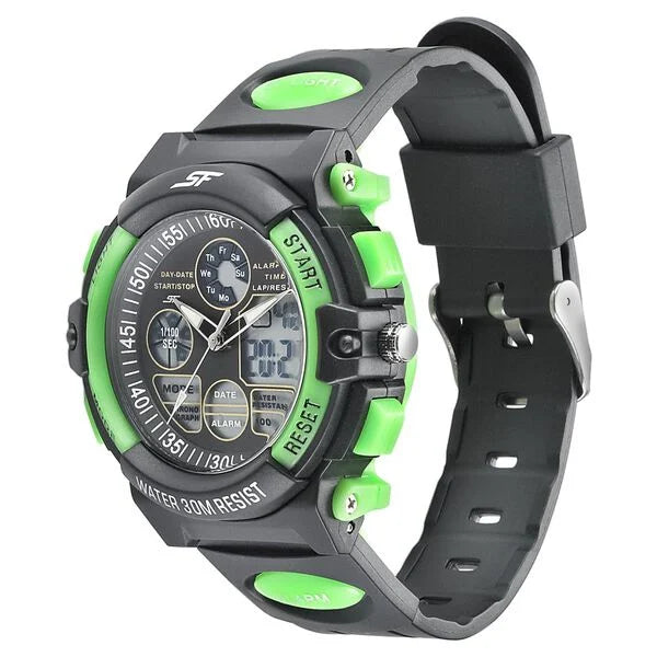 SF Quartz Analog Digital Black Dial PU Strap Watch for Men 77116pp02w