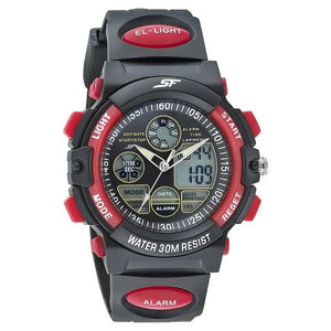 SF Quartz Analog Digital Black Dial PU Strap Watch for Men 77116pp03w - KRISHNA WATCH COMPANY