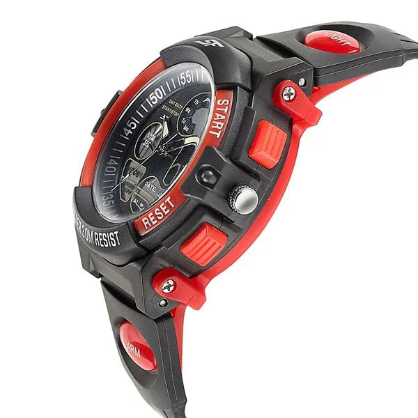 SF Quartz Analog Digital Black Dial PU Strap Watch for Men 77116pp03w