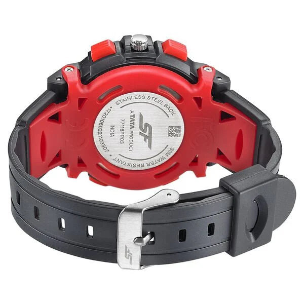 SF Quartz Analog Digital Black Dial PU Strap Watch for Men 77116pp03w