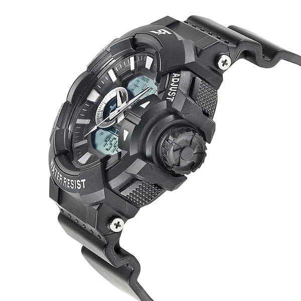 SF Quartz Analog Digital Black Dial PU Strap Watch for Men 77118pp01w