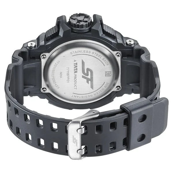 SF Quartz Analog Digital Black Dial PU Strap Watch for Men 77118pp01w