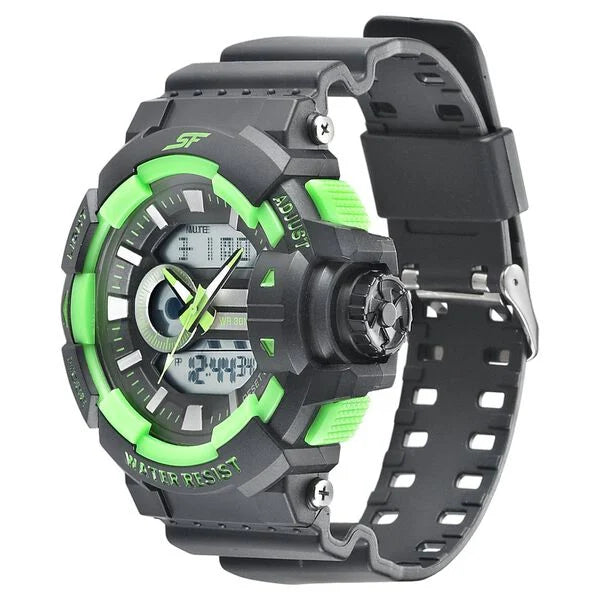 SF Quartz Analog Digital Black Dial PU Strap Watch for Men - 77118PP04W - KRISHNA WATCH COMPANY